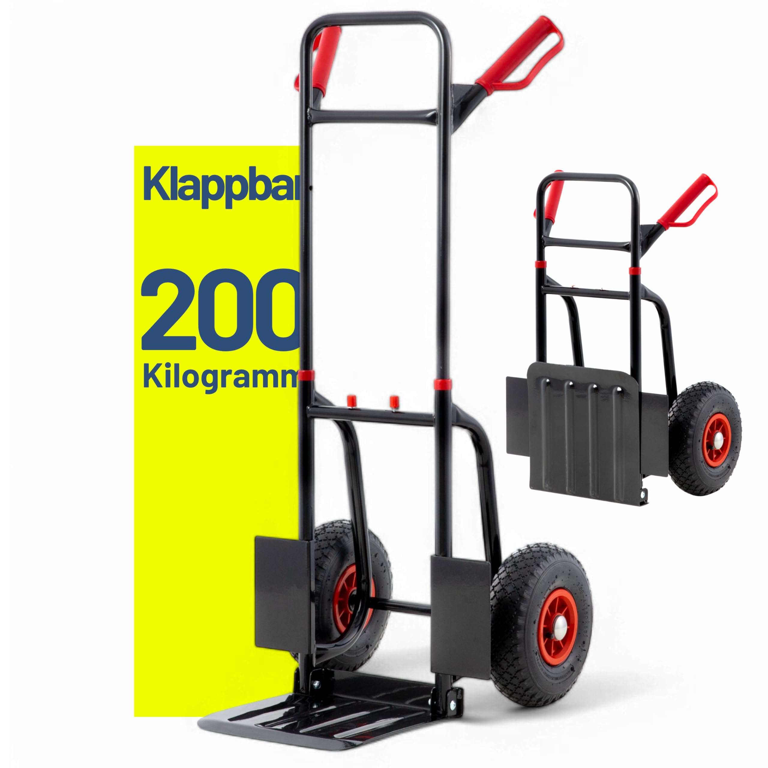 Pallit Sackkarre Klappbar 200 kg - Stahl Transportkarre mit Luftreifen | Faltbarer Handwagen als ideale Umzugshilfe, robuste Gartenkarre und Lagerkarre, kompakte Möbelkarre aus stabilem Stahl