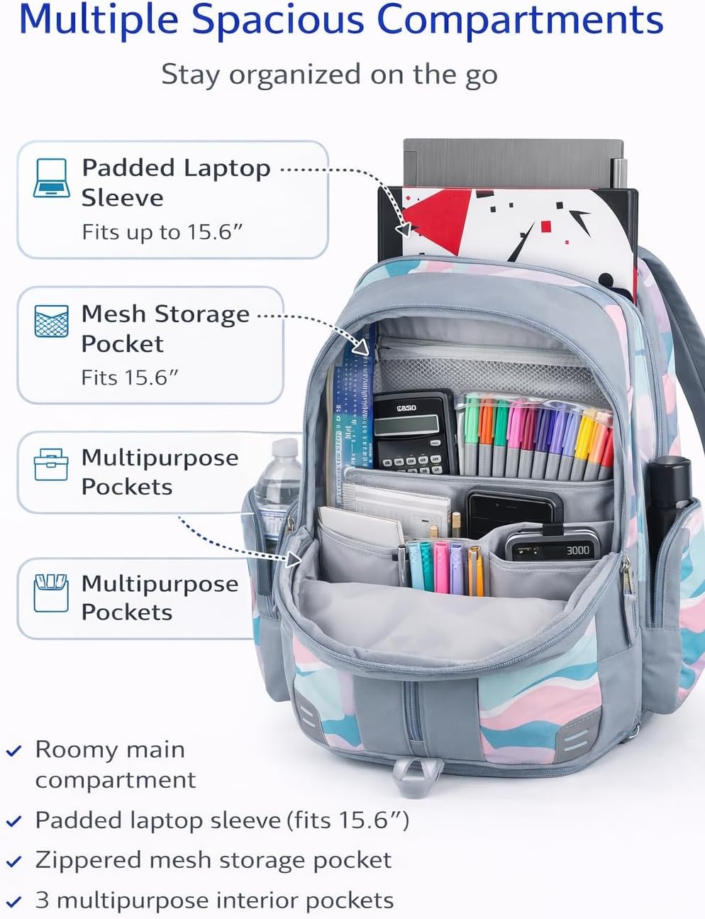 Eastsport Extra Large Backpack Expandable Oversized for Travel Hiking Work Camping Sports Outdoors with Drawstring Bag Mochila De Viaje Abstract Joyful - Image 3