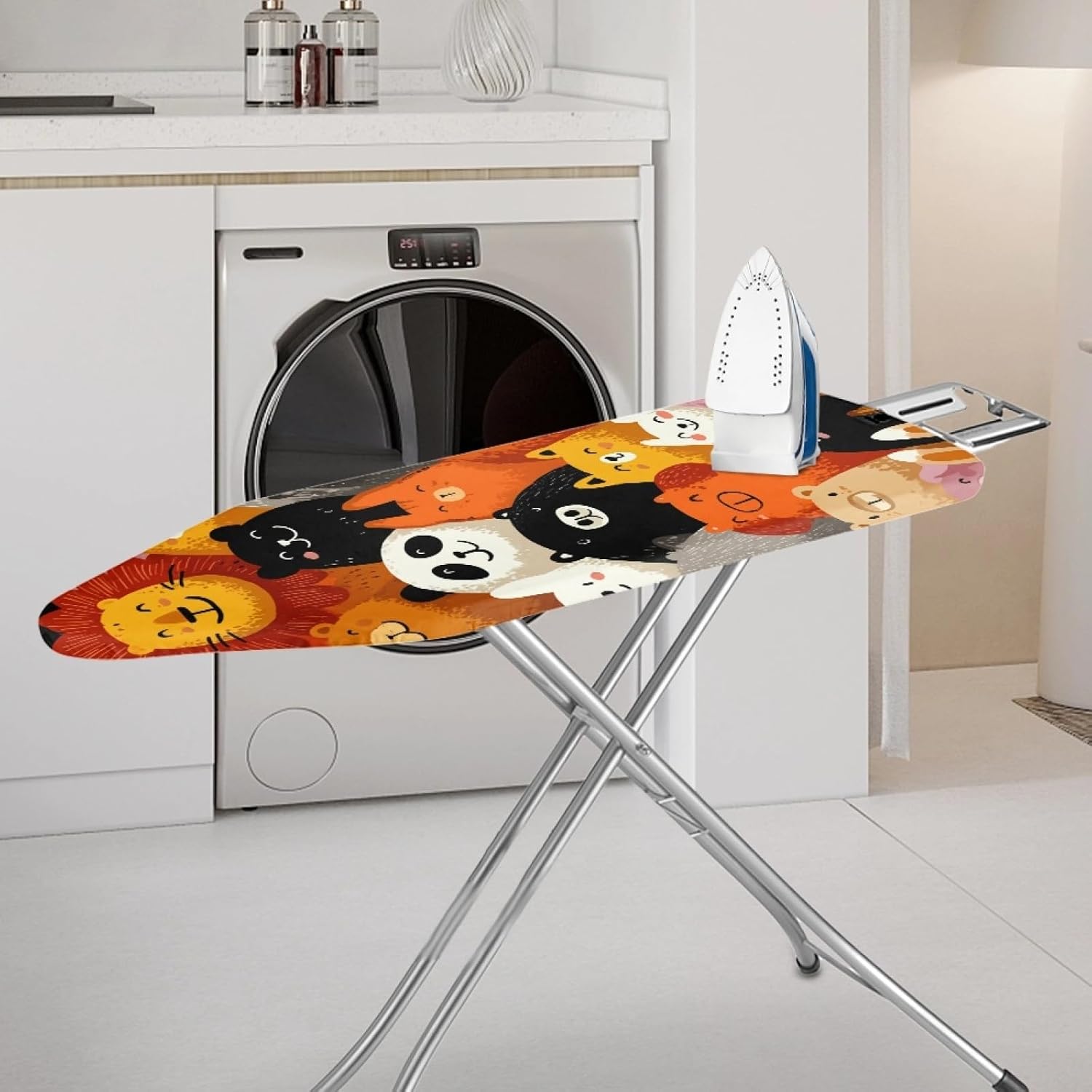 Ironing Board Cover 14x48 Cartoon Orange Black Iron Board Cover with Padding Heat Reflective,Scorch Resistant Thick Padding,Snug Fit Non-Slip Nose Pocket Fastener Straps Elastic Edges