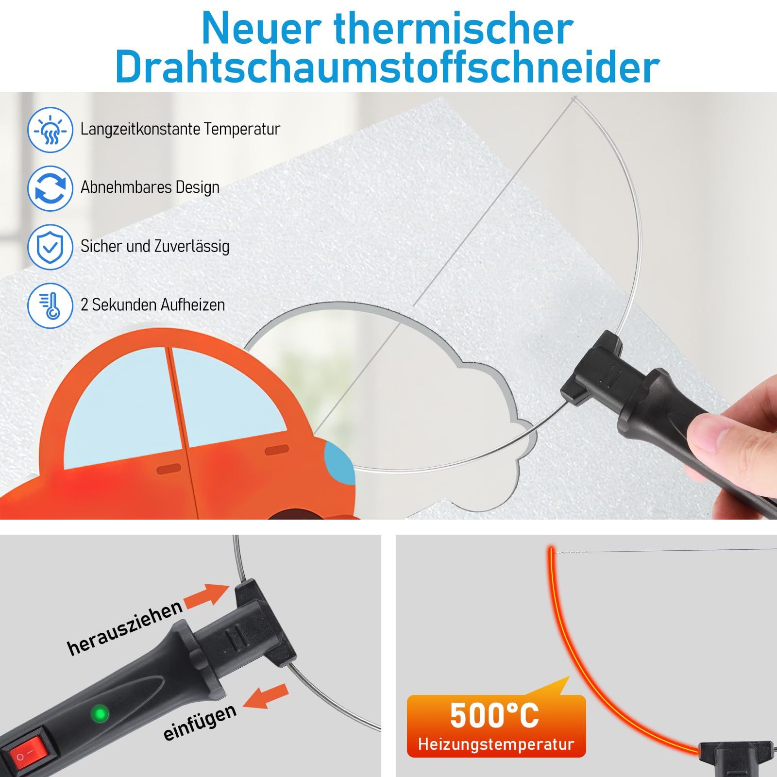 Styroporschneider Heißdrahtschneider Kits mit Digitalem Spannungsregler,Hot Elektrischer Styropor Schneider,100-240V/18W Heiß-styroporschneider für Schnittkanten Kunststoffe & styropor (Schwarz)