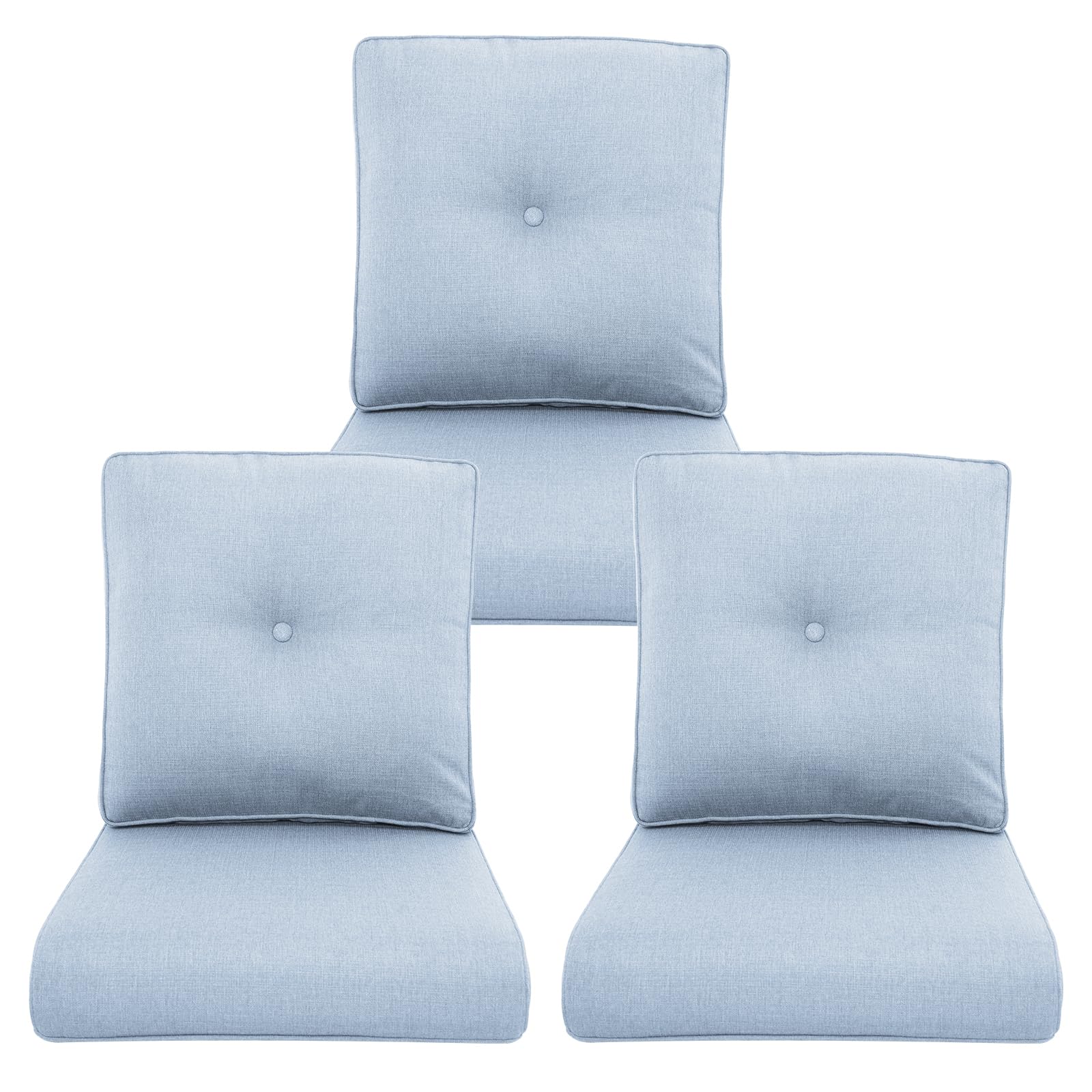 Pugire Outdoor Chair Cushions 3 Packs - Outside High Back Thick Water-Resistant Cushion 22x24 with Zipper Cover for Patio Glider Rocking Chairs