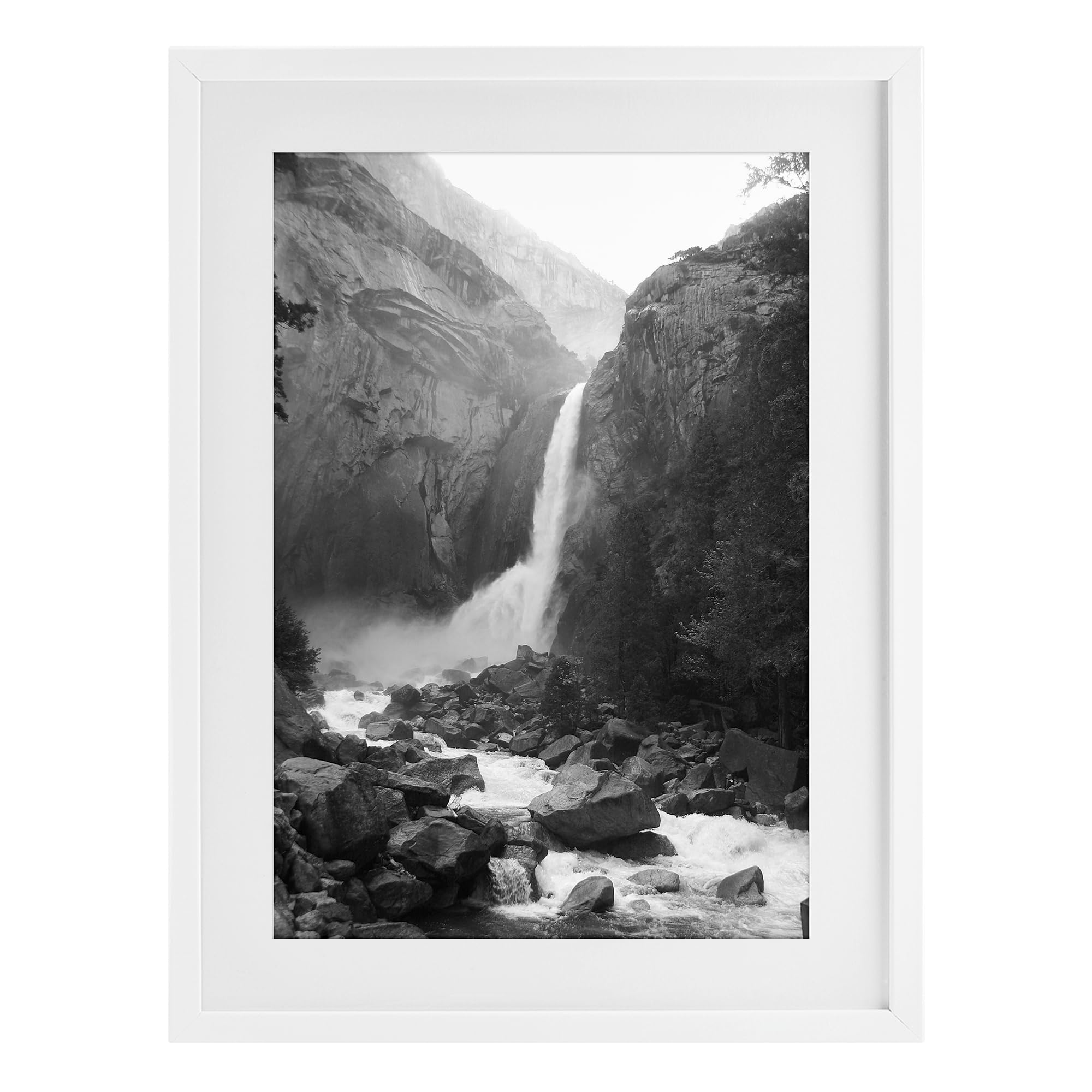 Stupell Industries Coastal White (Textured) 'Rocky Yosemite Falls'| Framed Print Under Glass