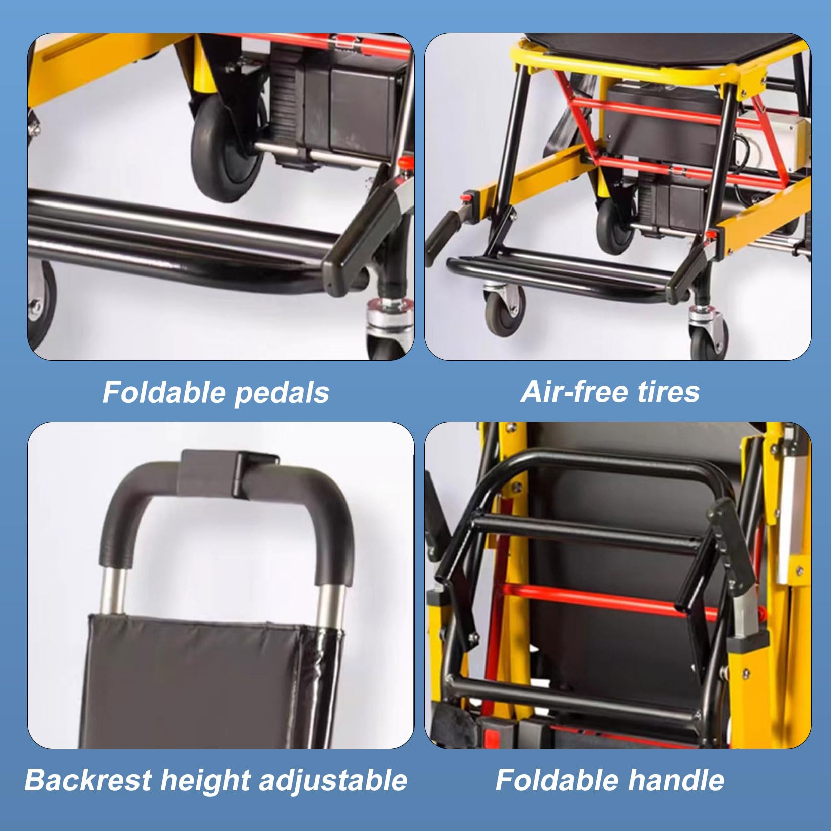 Silla de ruedas eléctrica plegable para discapacitados y ancianos, silla de escalera portátil ligera con marco de aleación de aluminio