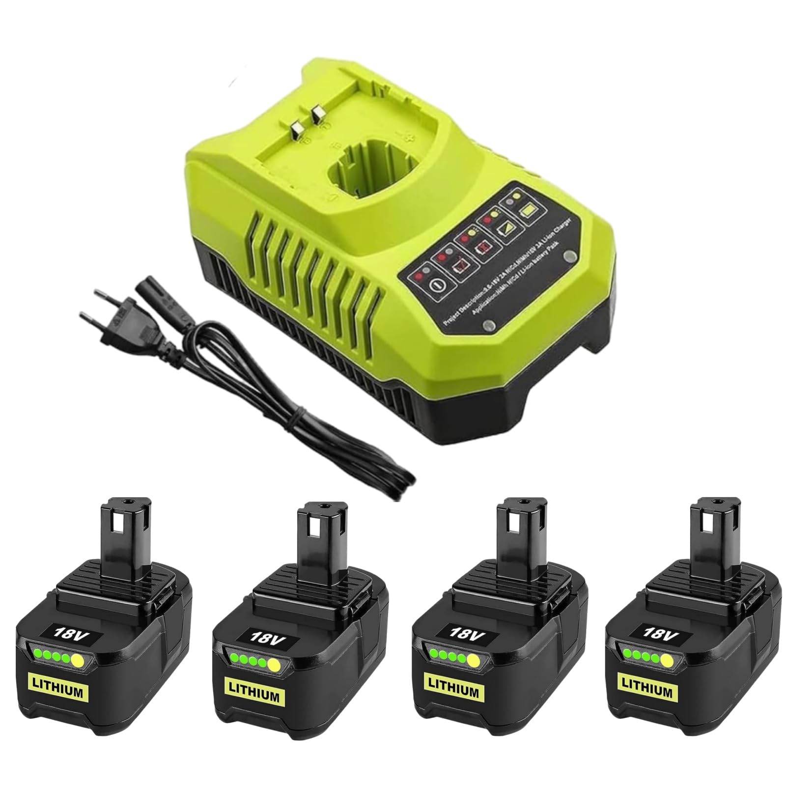 4-Pack 8.0Ah 18Volt Replacement Battery for Ryobi Battery 18V + P117 Charger Compatible with Ryobi 18V RB18L50 RB18L40 P102 P103 P104 P105 P106 P107 P109 Cordless Tools with LED Indicator