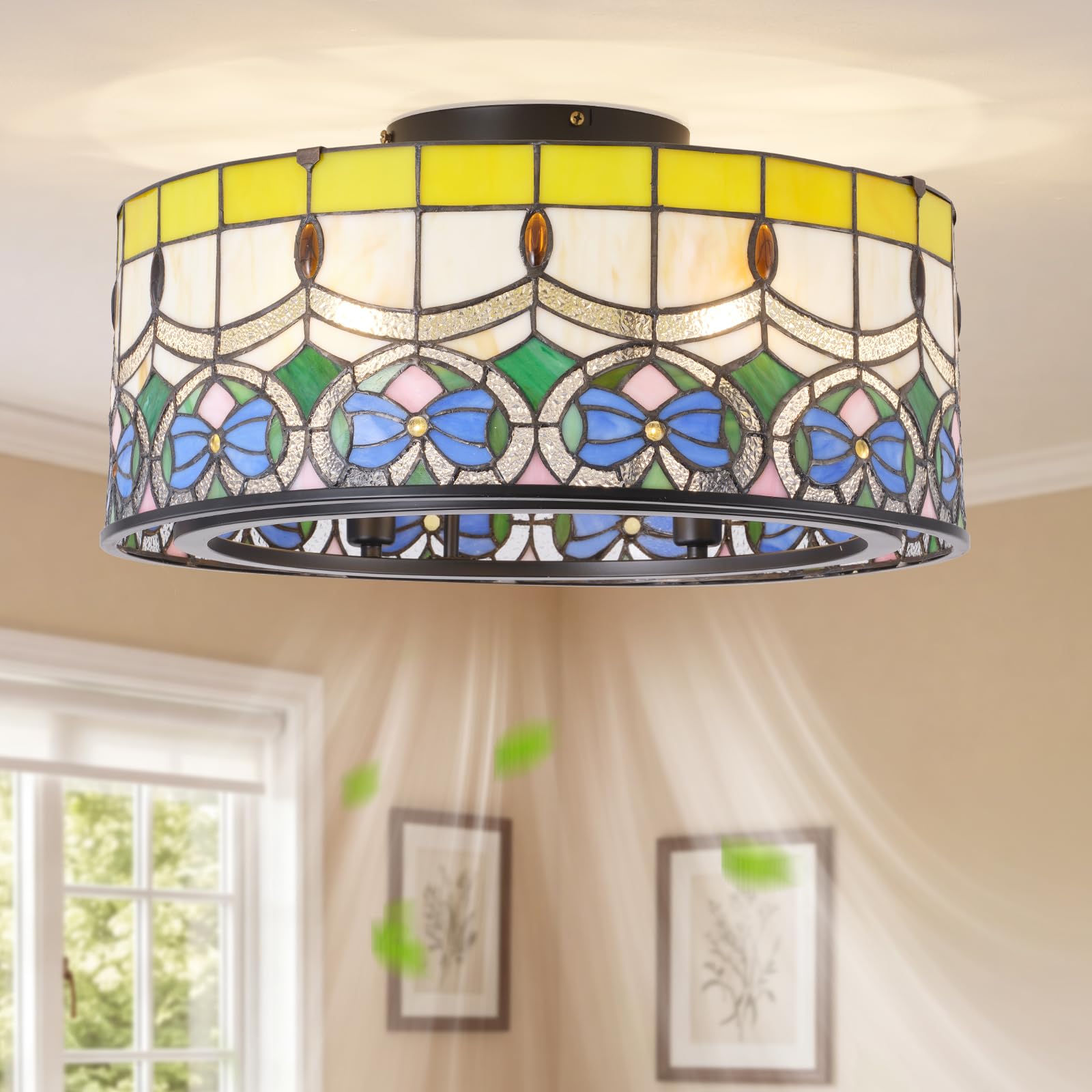 Photo 1 of Kaunisva Tiffany Style Ceiling Fan with Stained Glass Shade
