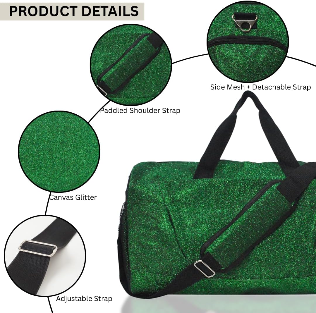 NGIL Glitter Cheers Sports Gym Duffel with Shoe Compartment and Small Carry on Travel Tote Bags for Women, Gym bag, Overnight bags for Women, Cheer Bag (Glitter-Green) - Image 5