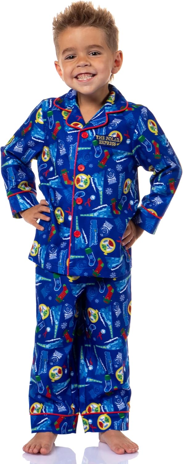 INTIMO The Polar Express Multiple Sizes Christmas Sleep Collared Button Down Long-Sleeve Pajama Set - Image 2