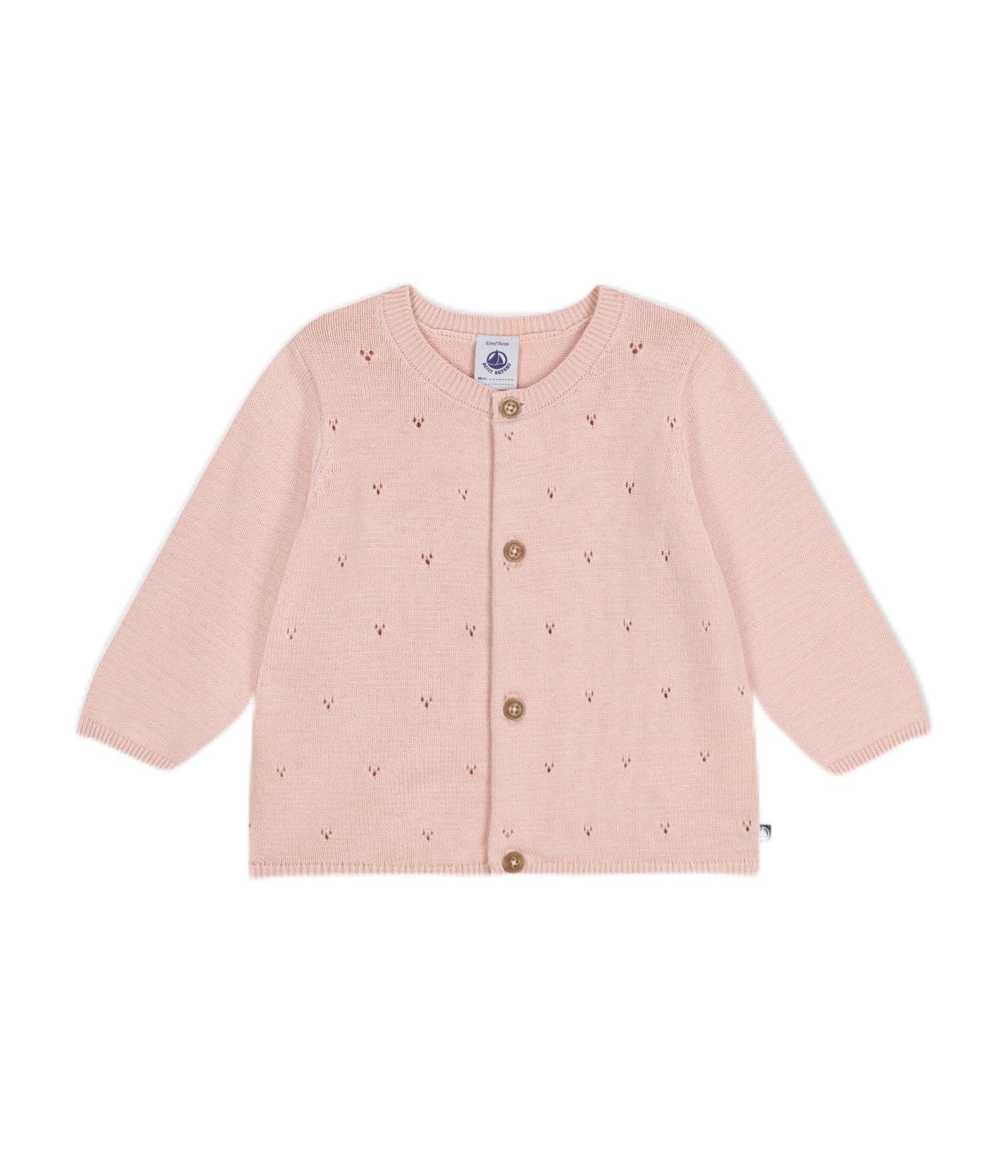 Petit Bateau Cardigan Bebè in Tricot di Cotone Traforato Rosa