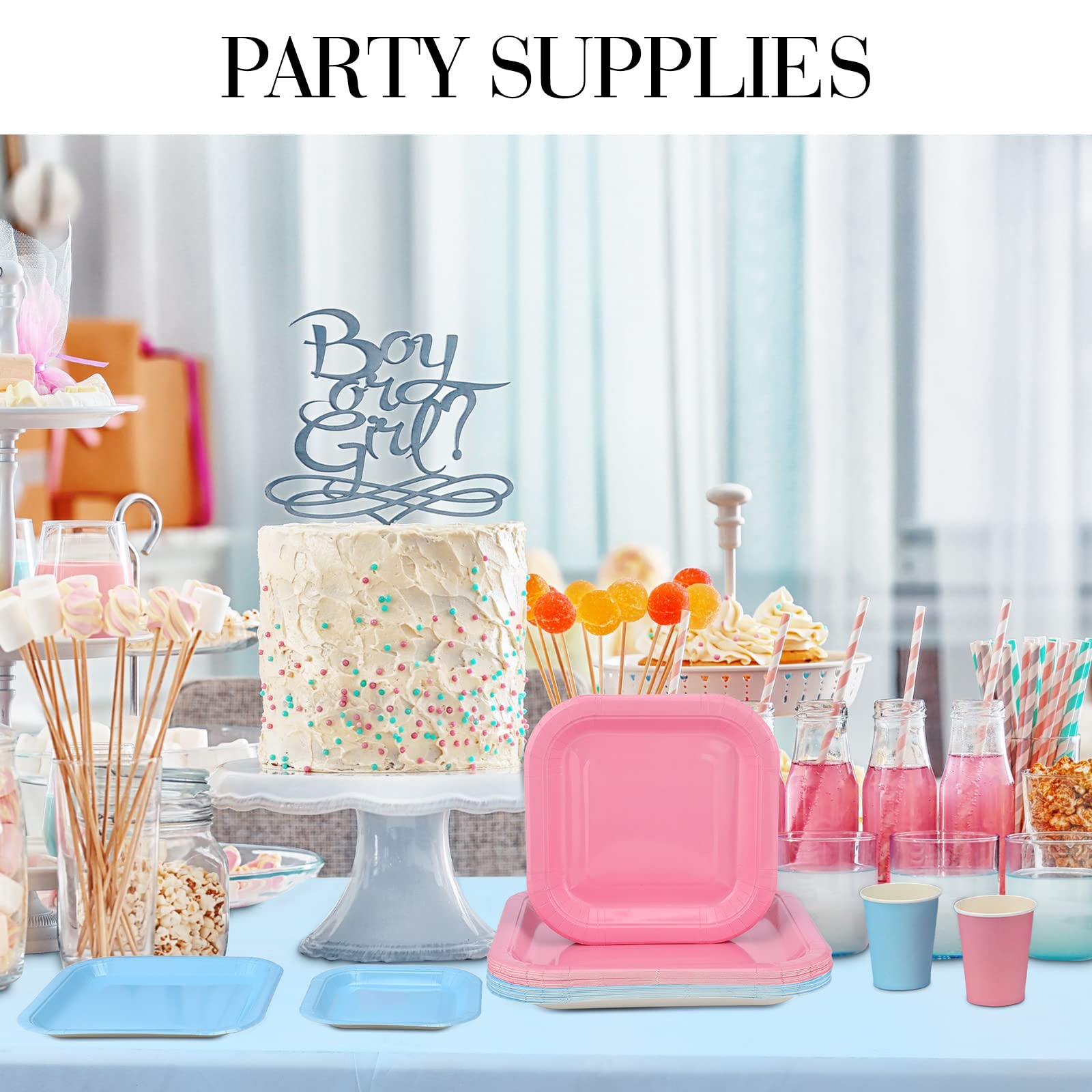 Meekoo 212-Piece Gender Reveal Party Set - Blue & Pink Disposable Plates, Cups, Cutlery For 30 Guests