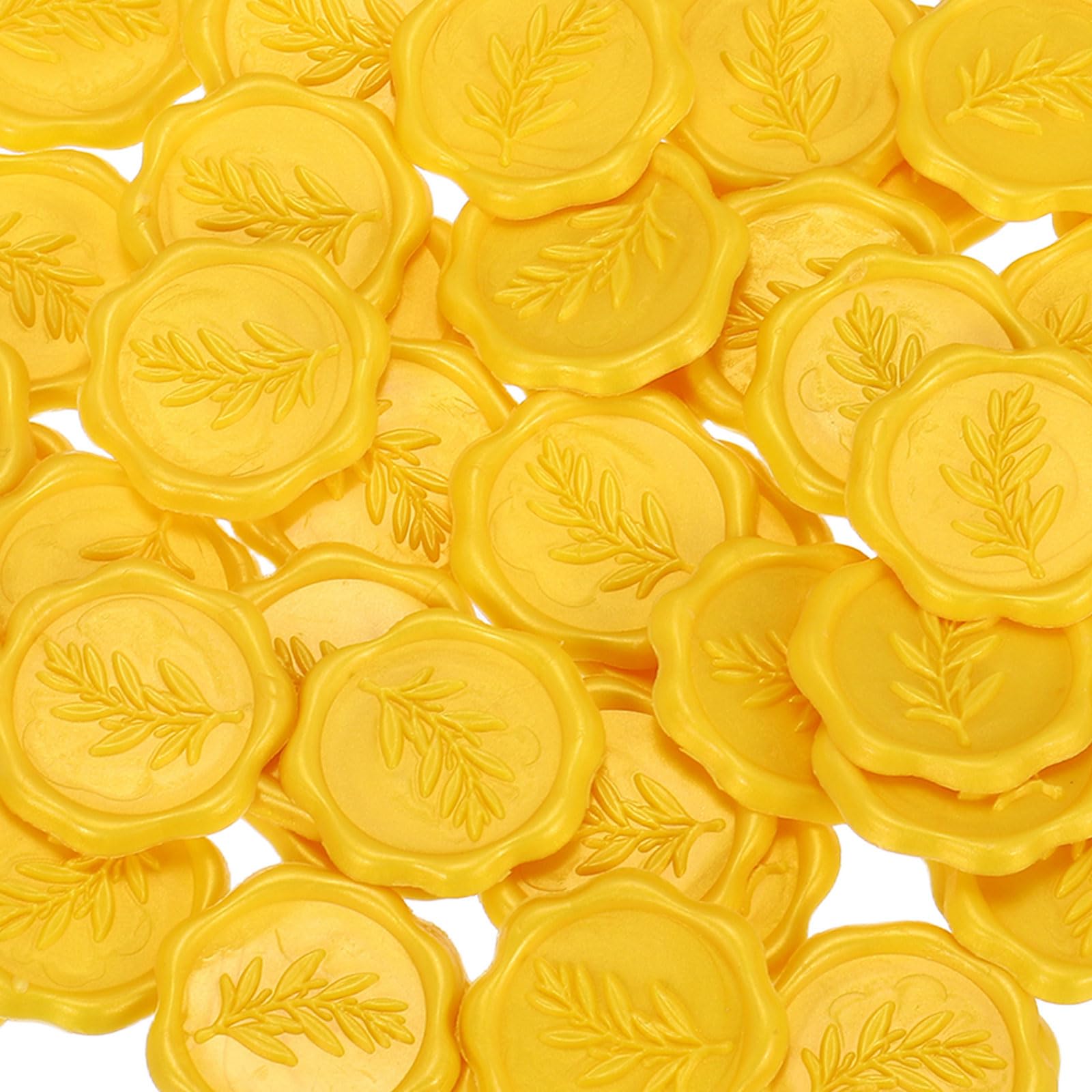 PATIKIL Wax Stamp Stickers, 100Pcs Wax Seal Stickers 3D Embossed Self-Adhesive Envelope Seals Foliage Pattern for Wedding Invitations Gift Wrapping Party DIY Craft, Golden Yellow