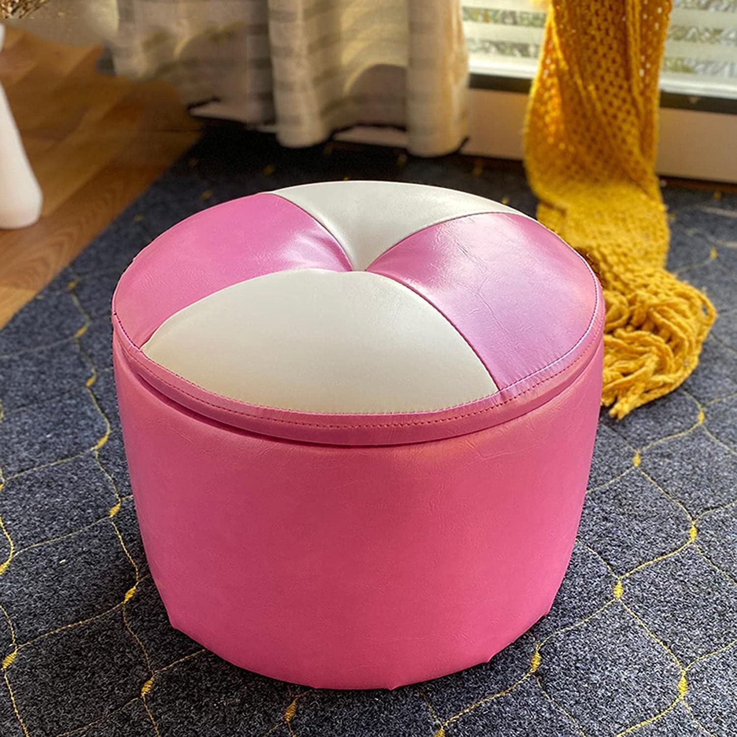 Tabouret rond de rangement en cuir cire pour assise chambre