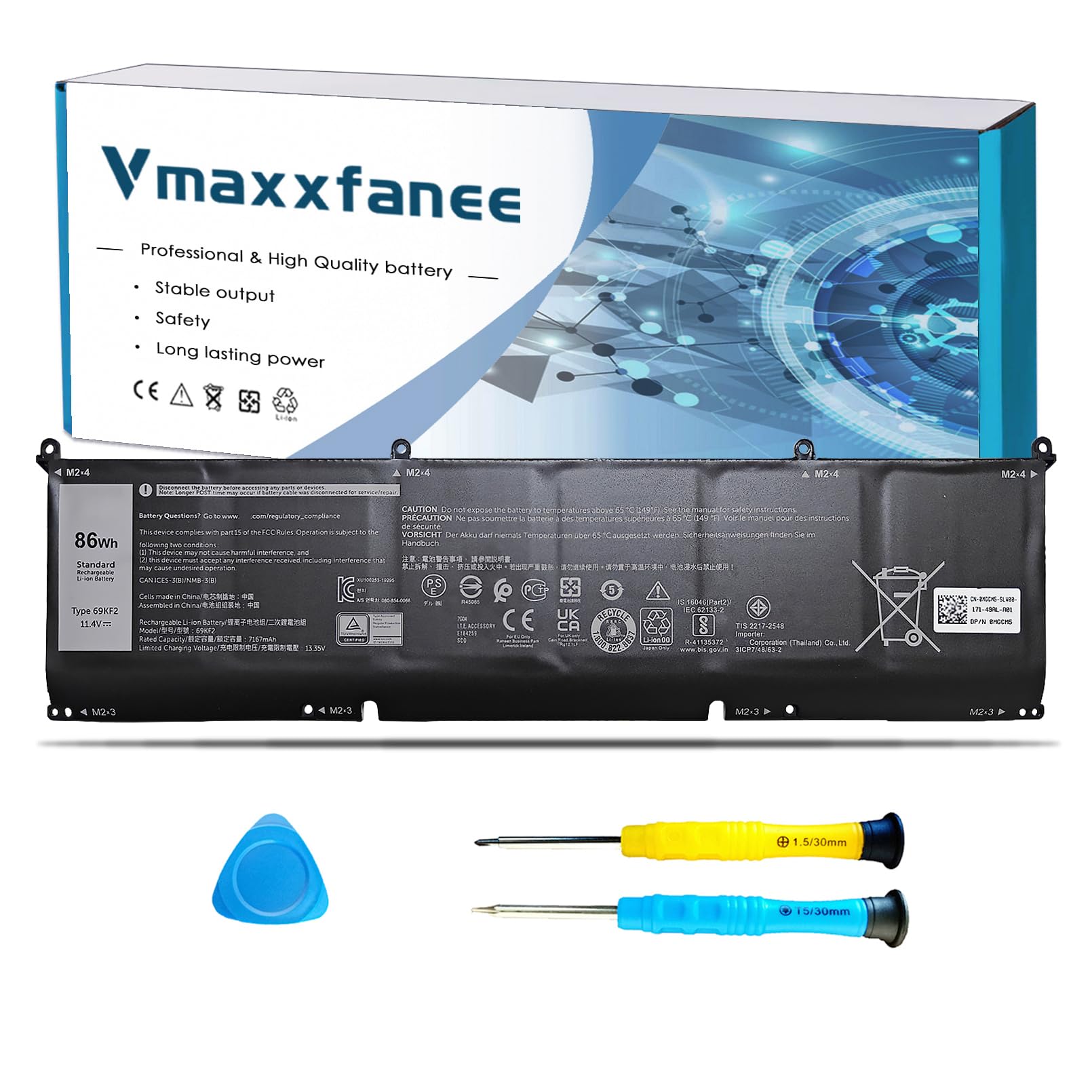 Amazon.com: Vmaxxfanee 69KF2 86Wh Laptop Battery Replacement for