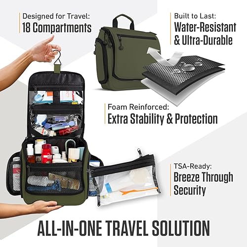 Vista 68 de VENTURE 4TH Neceser de viaje colgante para mujeres y hombres, organizador de viaje con compartimentos expandibles y bolsa transparente extraíble