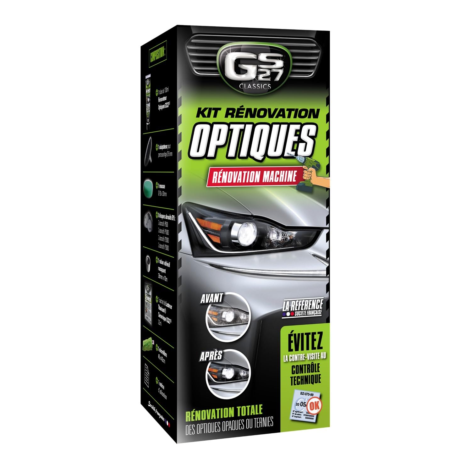 GS27 - Kit de Rénovation Optiques - Set Rénove Phare Complet à Utiliser avec Une Perceuse, multicolore