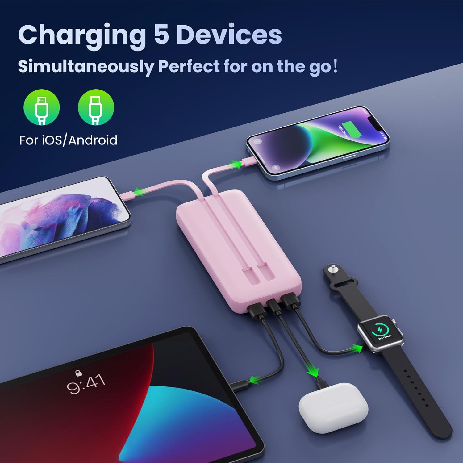 Portable Charger PowerBank 40,800mAh with Built-in Cables,25W PD Fast Charging +QC 4.0 Quick Phone Charging Power Bank, Travel Essential Charger Battery Pack for iPhone 17/16/15 Android Galaxy etc