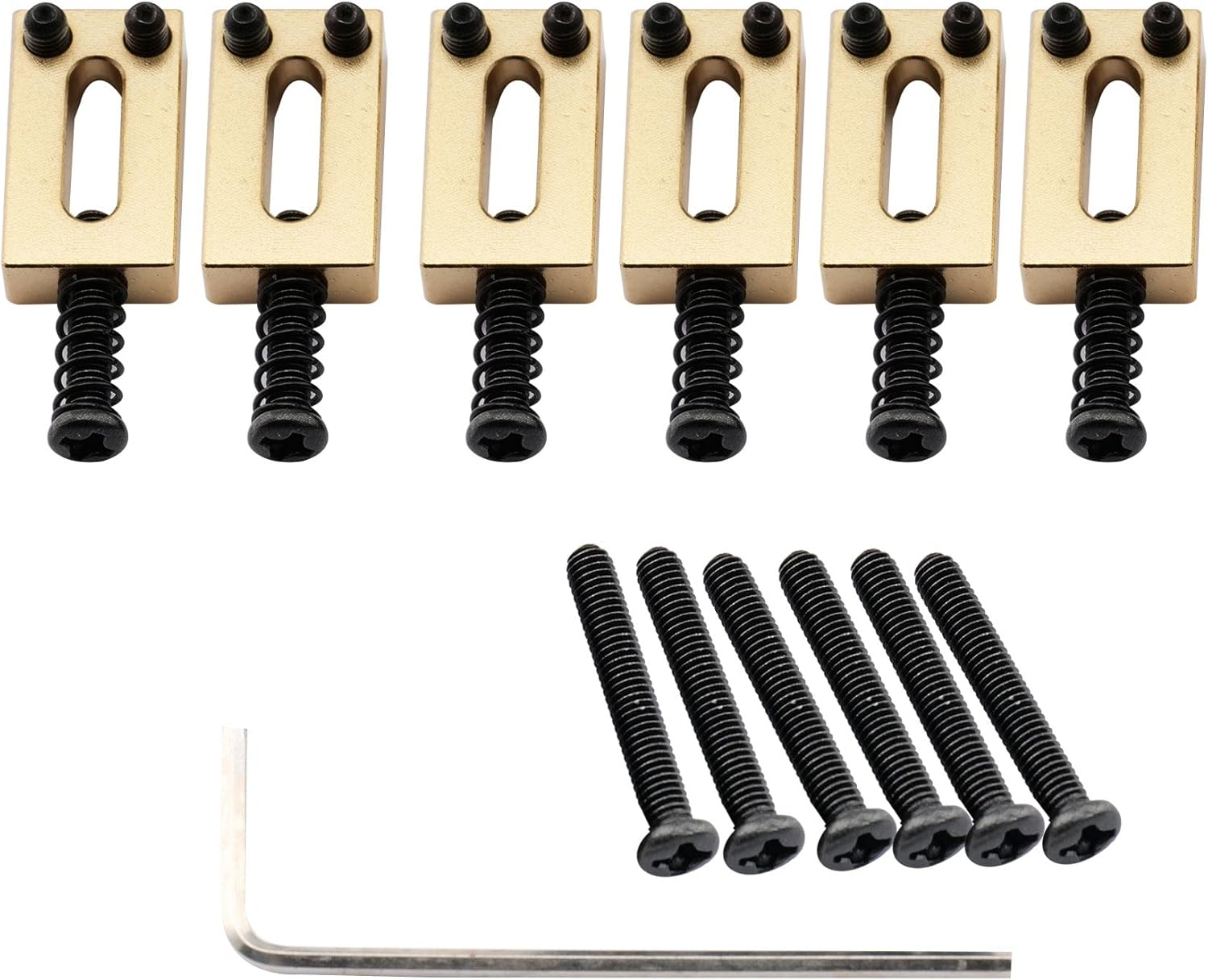 Musiclily Ultra 11.2mm Modern Full Brass Bridge Saddles for Vintage Strat Style Electric Guitar Gold (Set of 6) - Image 4