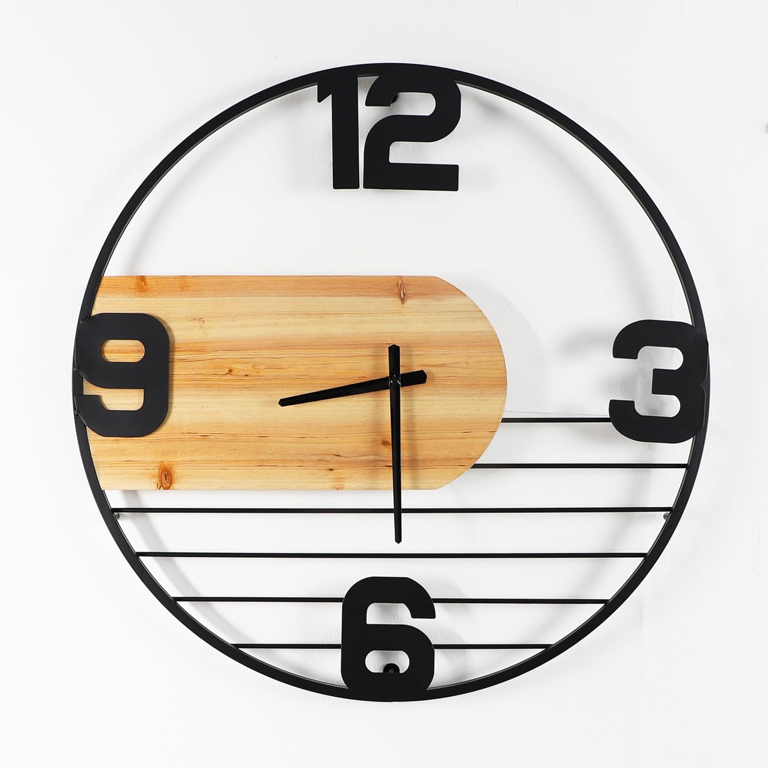 [PJ Collection] 24 Inch Large Metal Wall Clock, Oversized Numeral Wood Decorative Metal Wall Clock, Battery-Operated Precise Quartz Clock