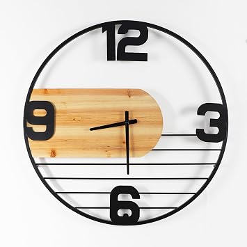 [PJ Collection] 24 Inch Large Metal Wall Clock, Oversized Numeral Wood Decorative Metal Wall Clock, Battery-Operated Precise Quartz Clock