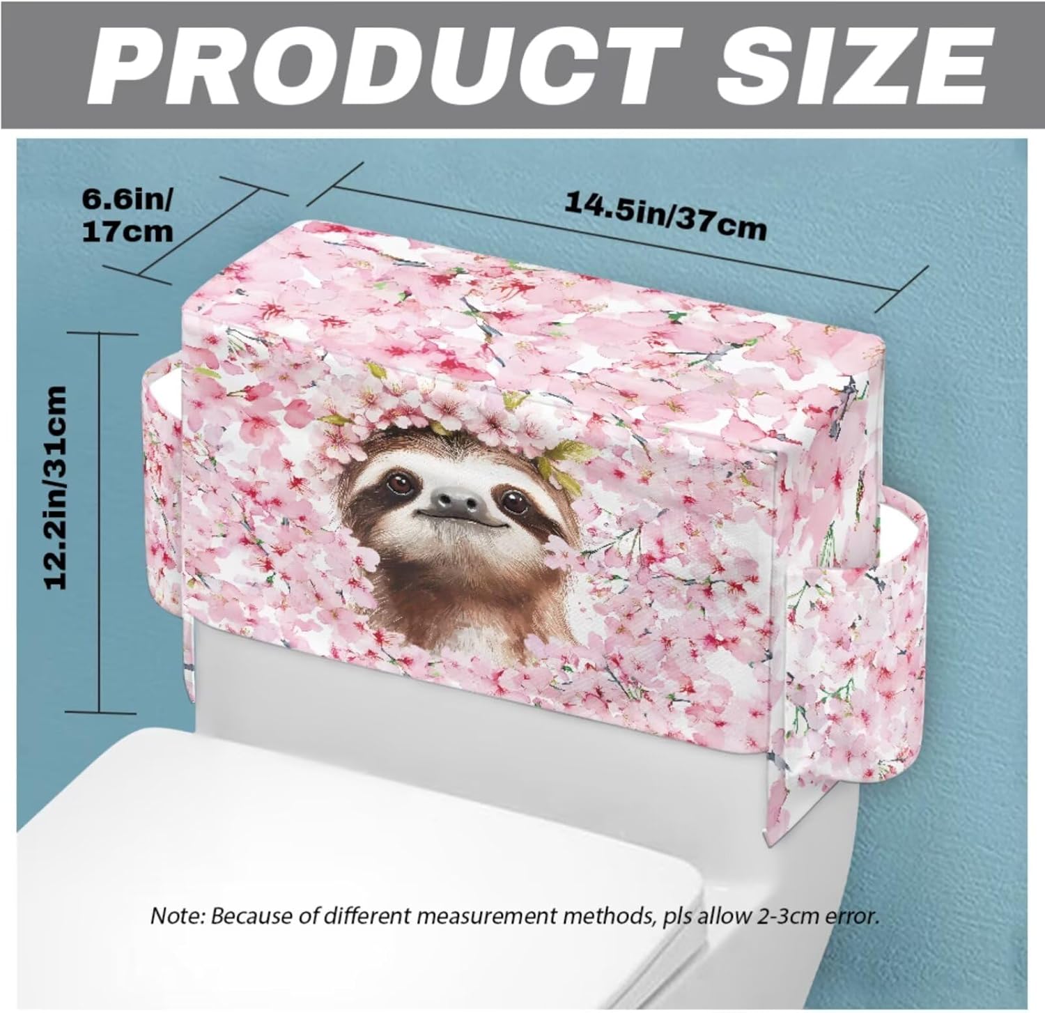 GLENLCWE Cherry Blossoms Sloth Toilet Seat Lid Cover Set of 2 Bathroom Home Decor Toilet Tank Lid Replacement with Storage Bags, Machine Washable