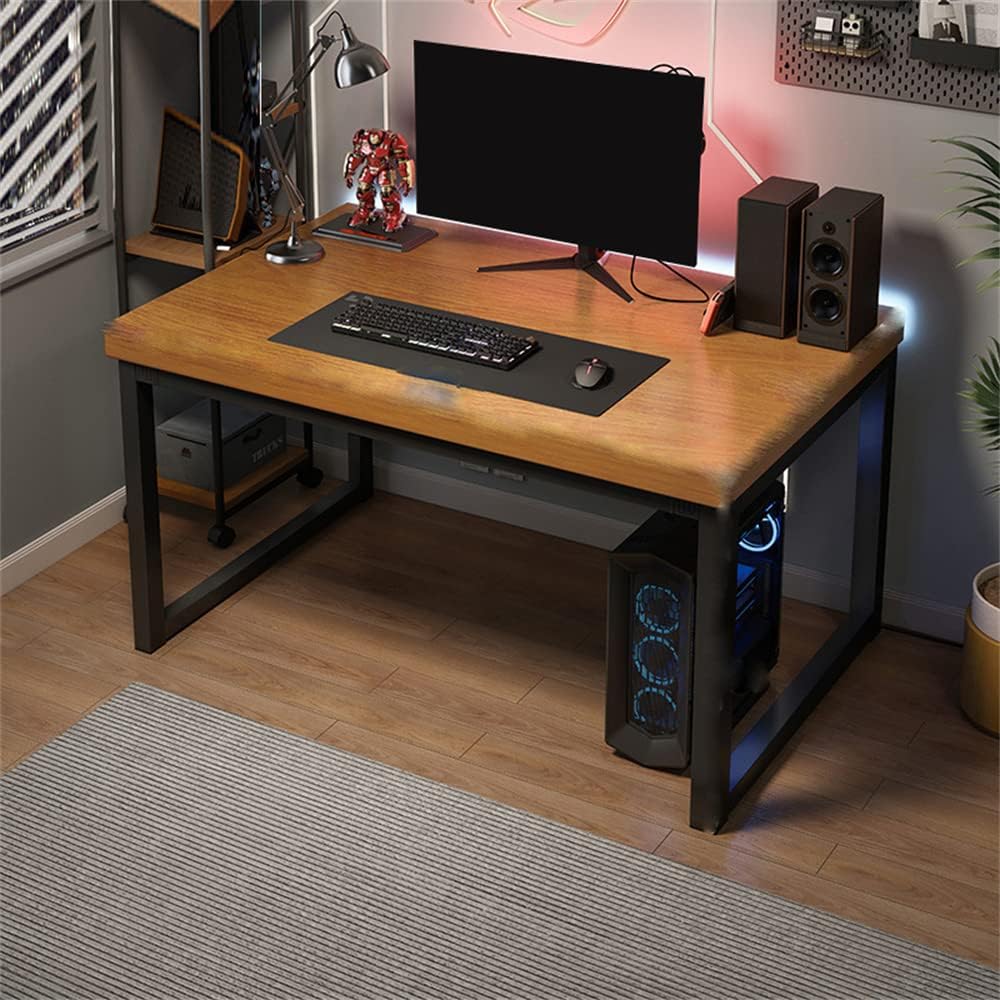 LITFAD Rectangular Manufactured Wood Writing Desk Industrial Office Desk Modern Computer Desk Metal Frame Home Study Desk Without Chairs - 31.5" L x 23.6" W x 29.5" H Natural