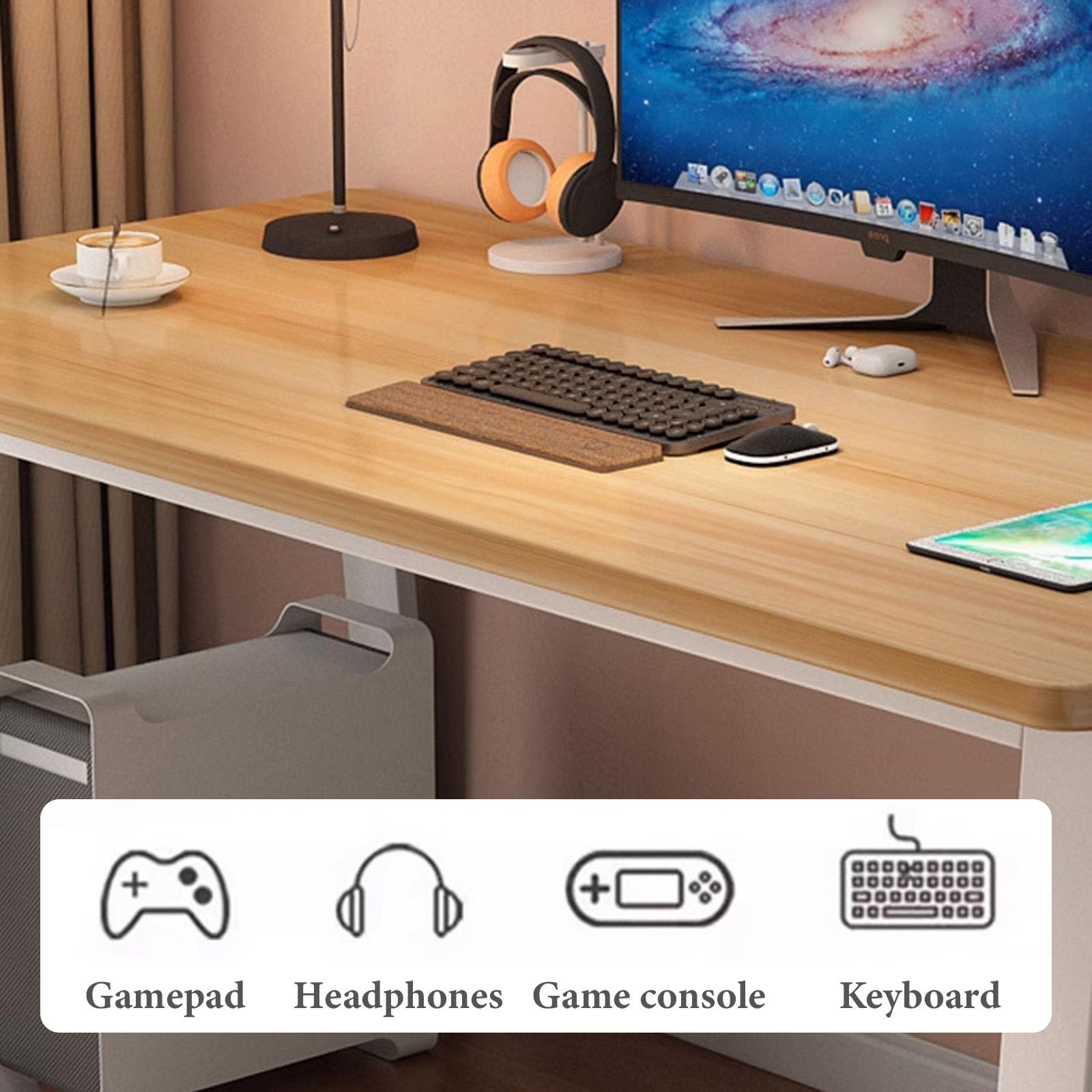 Amazon | エグゼクティブコンピュータデスク、書籍、キーボード、書類