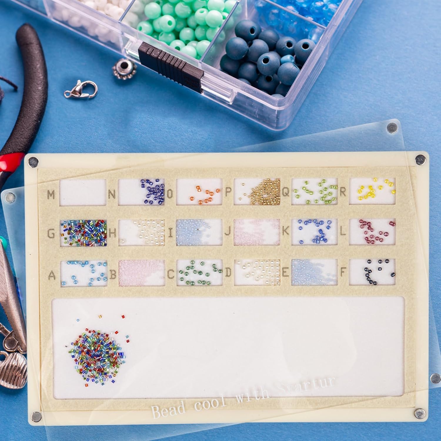 Svartur Acrylic Bead Mat with Lid, Solid Base Seed Bead Tray with Built-in Felt Bead Mat & Magnetic Cover, Bead Board for Jewelry Making, Bead Sorting Tray for Seed Bead, Small Bead Under 4mm - Image 5
