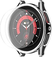 Vista 9 de MOTONG Funda protectora de PC con protector de pantalla de vidrio templado compatible con Samsung Galaxy Watch 5/4 de 1.575 pulgadas