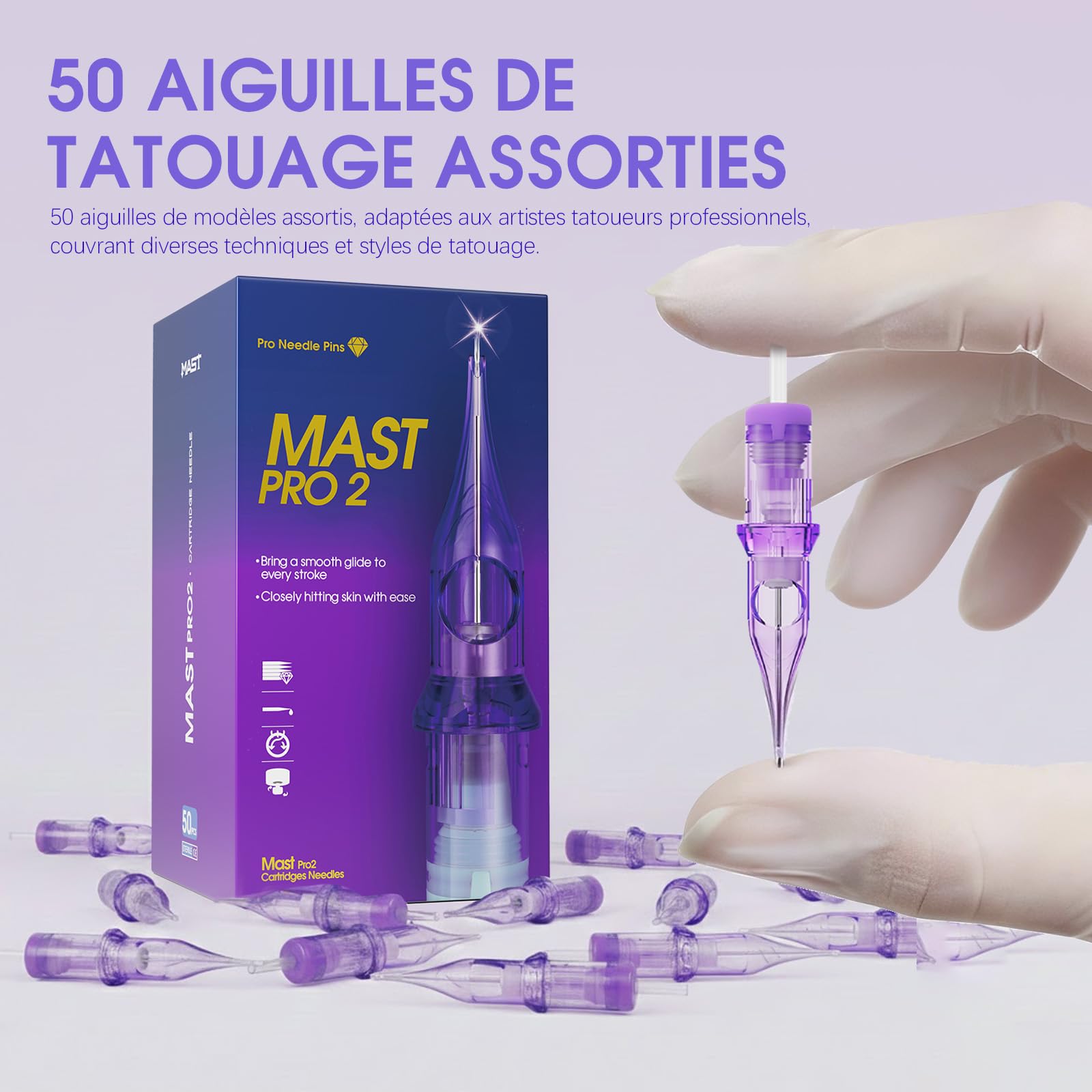 Mast Pro2 Aiguilles de Tatouage Set Mixed Size 50pièces #10 Bugpin Round Liner Curved Magnum Shader Cartouche de Aiguille 1RL 3RL 5RL 7RL 9RL de Tatouage de Machine à Tatouer