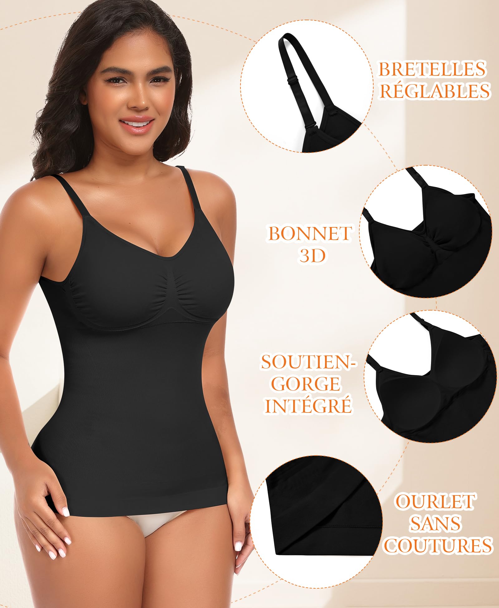 YARRCO Hauts sculptants Femme Débardeur Gainant Ventre Plat Gaine Amincissante Tanks Top Compression Sans Manches Sans Couture Maillot de corps Top avec Soutien-Gorge avec Bretelles Ajustables