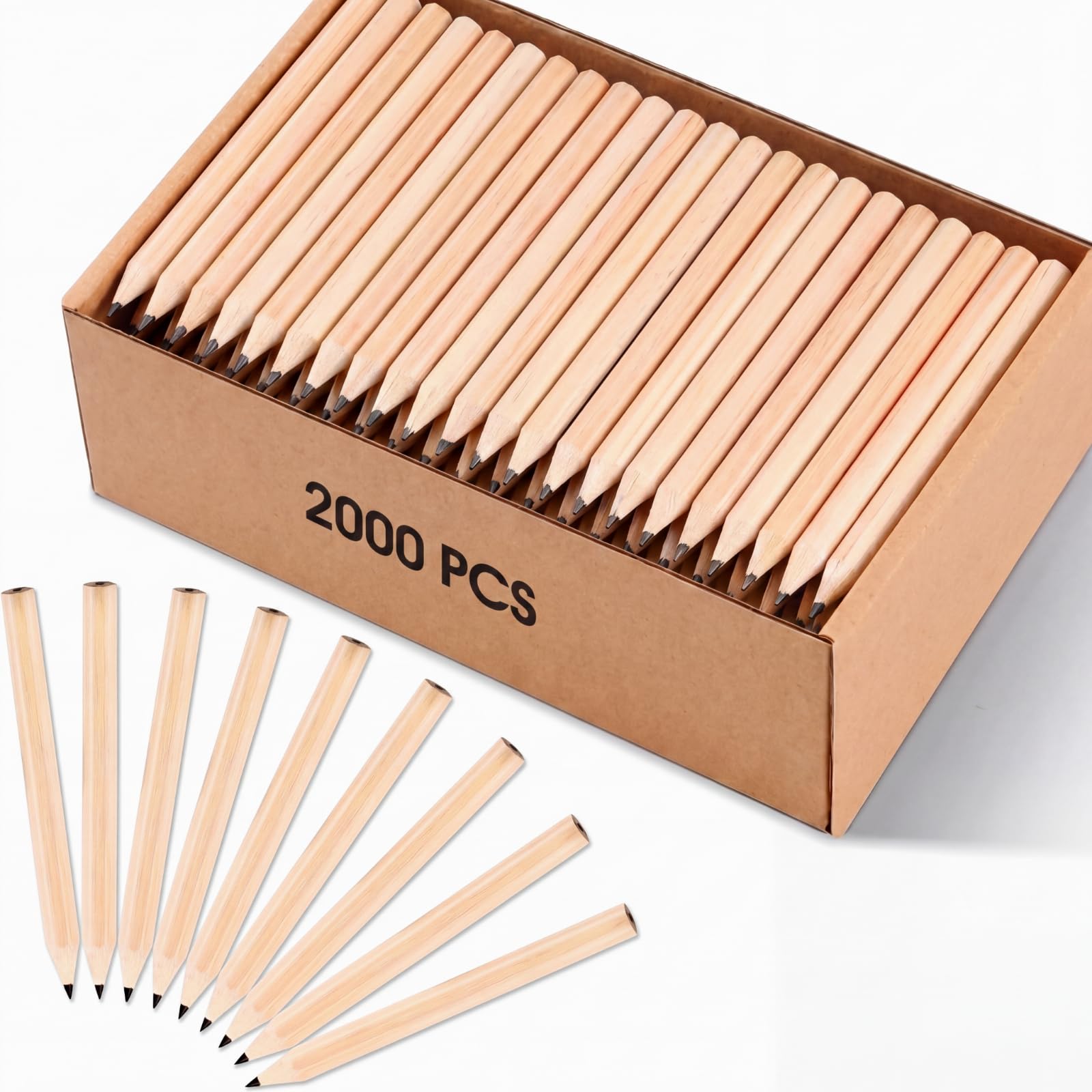 2000 Stück Golf-Bleistifte, halbe Bleistifte, 2 HB 3,5, vorgespitzt, sechseckig, gelb, Holz, Mini-Bleistifte für Kinder, Schule, Klassenzimmer, Babyparty, Braut, Hochzeit, Bürobedarf