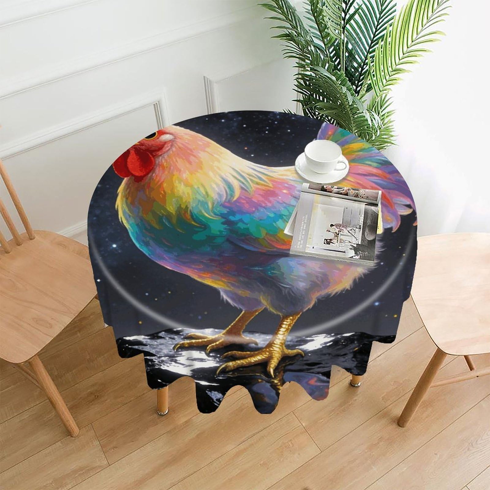 LDGSUPH Rooster Round Tablecloth Cover Washable Luxurious Fabric Table Cover Decor Wrinkle Free Fashion Round Table Cloth for Home Dining Kitchen Party 60 in