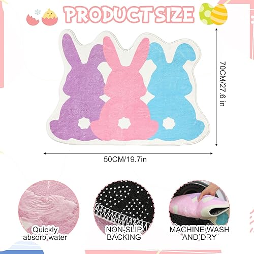 Miniatura 2 de Tinideya Alfombra de baño de conejo de Pascua, alfombras de baño coloridas de conejo de primavera, alfombras de baño antideslizantes de imitación de