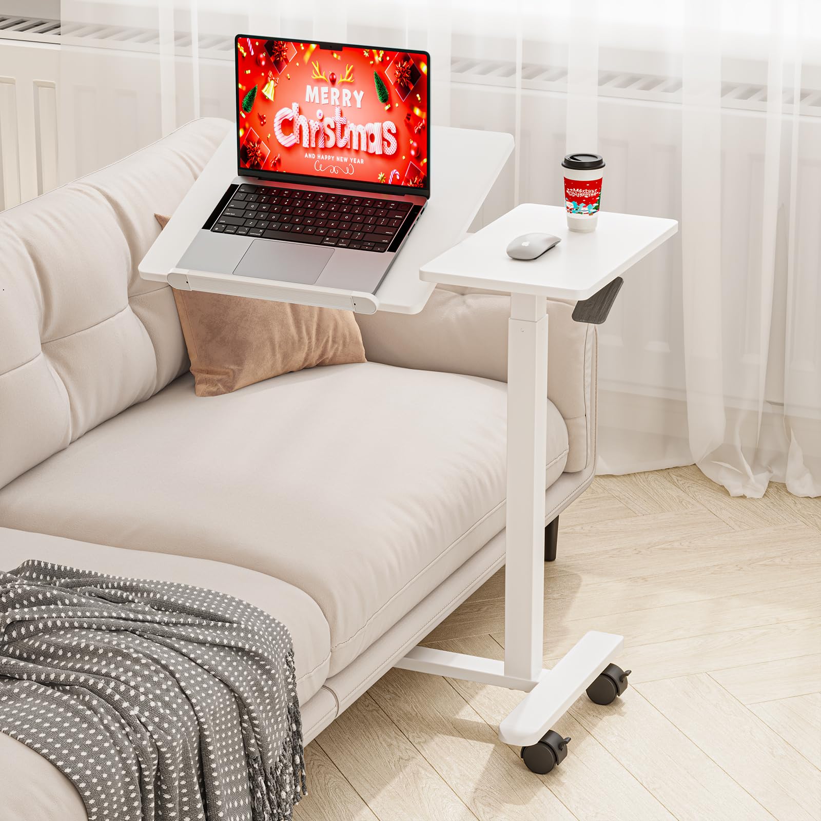 Dripex Mesa Auxiliar Regulable en Altura e inclinación Ajustable con Ruedas, Mesa de Aseo para Cama, Mesa de Ordenador, Mesa de Cama pequeña con Ruedas, Mesa de sofá, mesita de Noche para salón