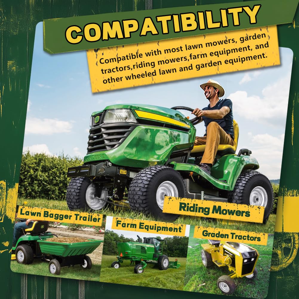 Conjunto de neumáticos y ruedas sin cámara de 15 x 6.00-6 (paquete de 2), neumáticos delanteros de repuesto para cortacésped, compatible con cortacésped y tractor de césped, cubo centrado de 3