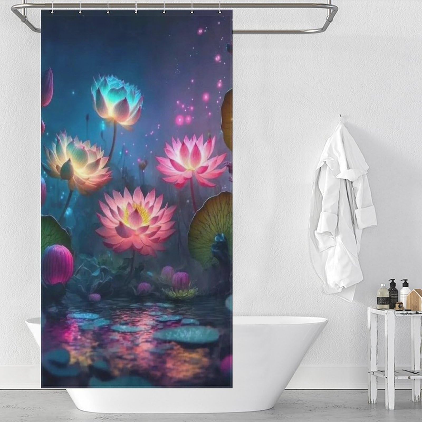 Rideau de douche imperméable en polyester lotus 92x183 cm