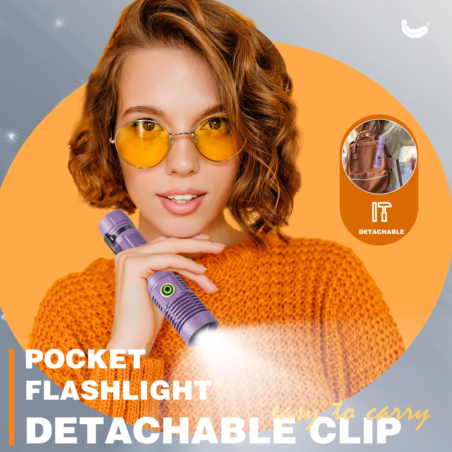Hoxida Small Tactical Flashlights High Lumens - 1500 Meters Long Beam Super Bright LED Magnetic Flashlight USB Rechargeable Zoomable 5Modes Long Beam Spotlight Flashlight for Hiking, Camping-Purple