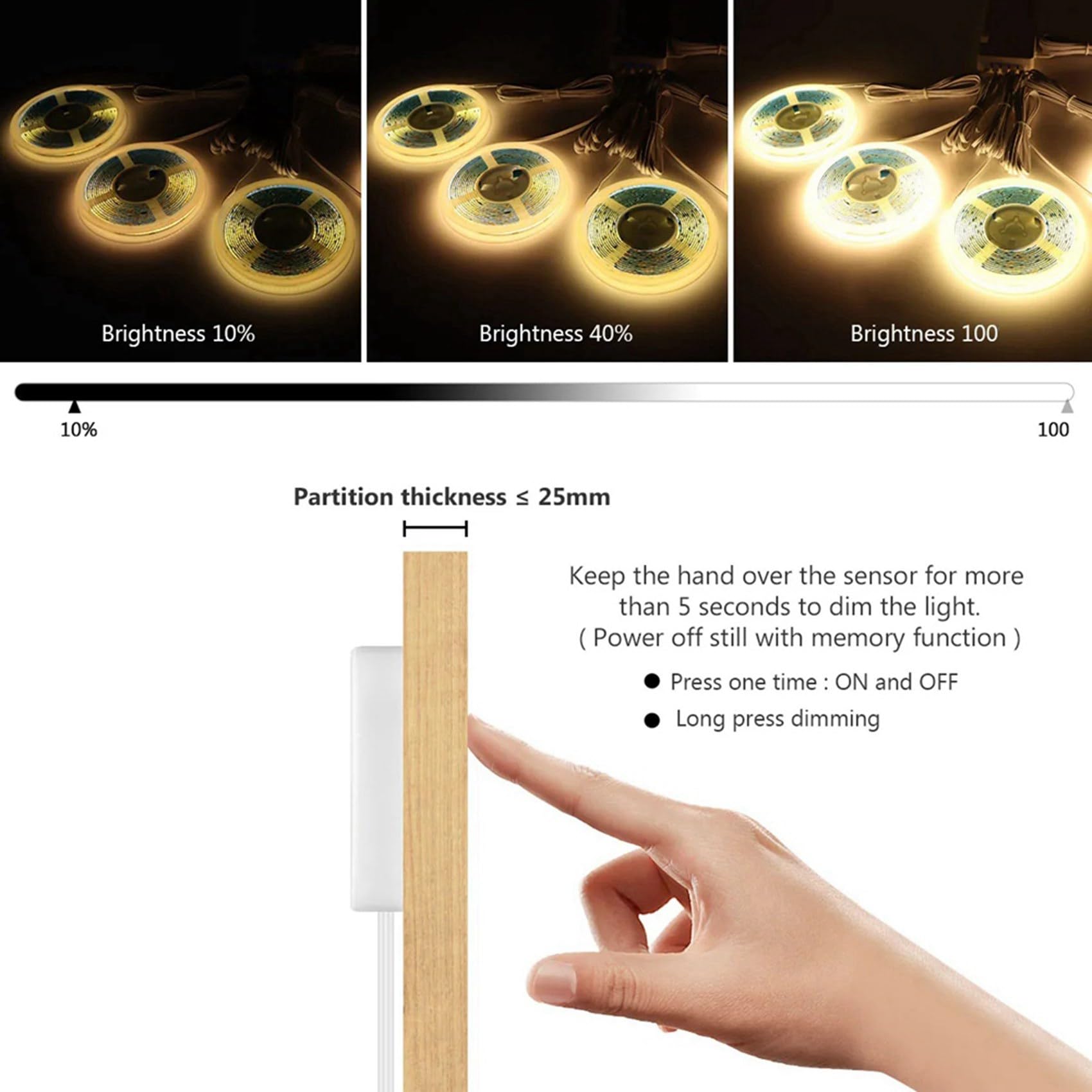 12X Striscia LED COB Dimmerabile con Sensore Tattile Il Mobiletto, Adatta per Camera da Letto, Guardaroba, Cucina Interna, Presa EU