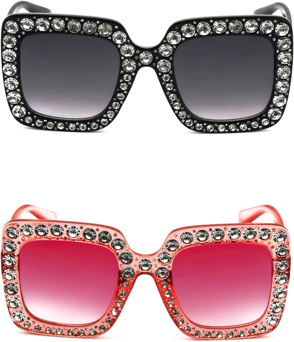 FLAWLESS Oversized Square Frame Bling Rhinestone Crystal Design Sunglasses For Women