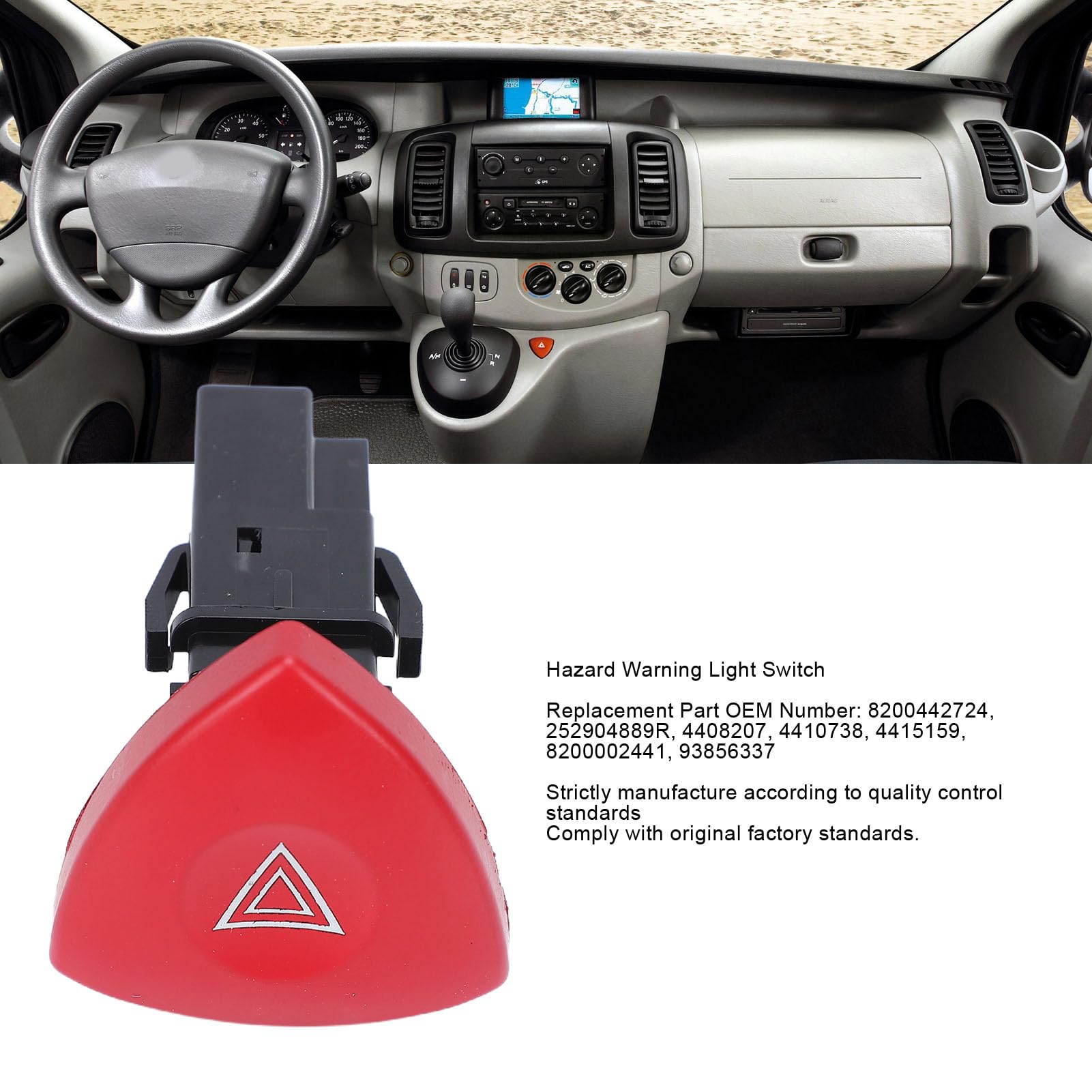 Aramox Interruttore Luci di Emergenza, 8200442724 Installazione Facile Plug and Play per MASTER Rosso