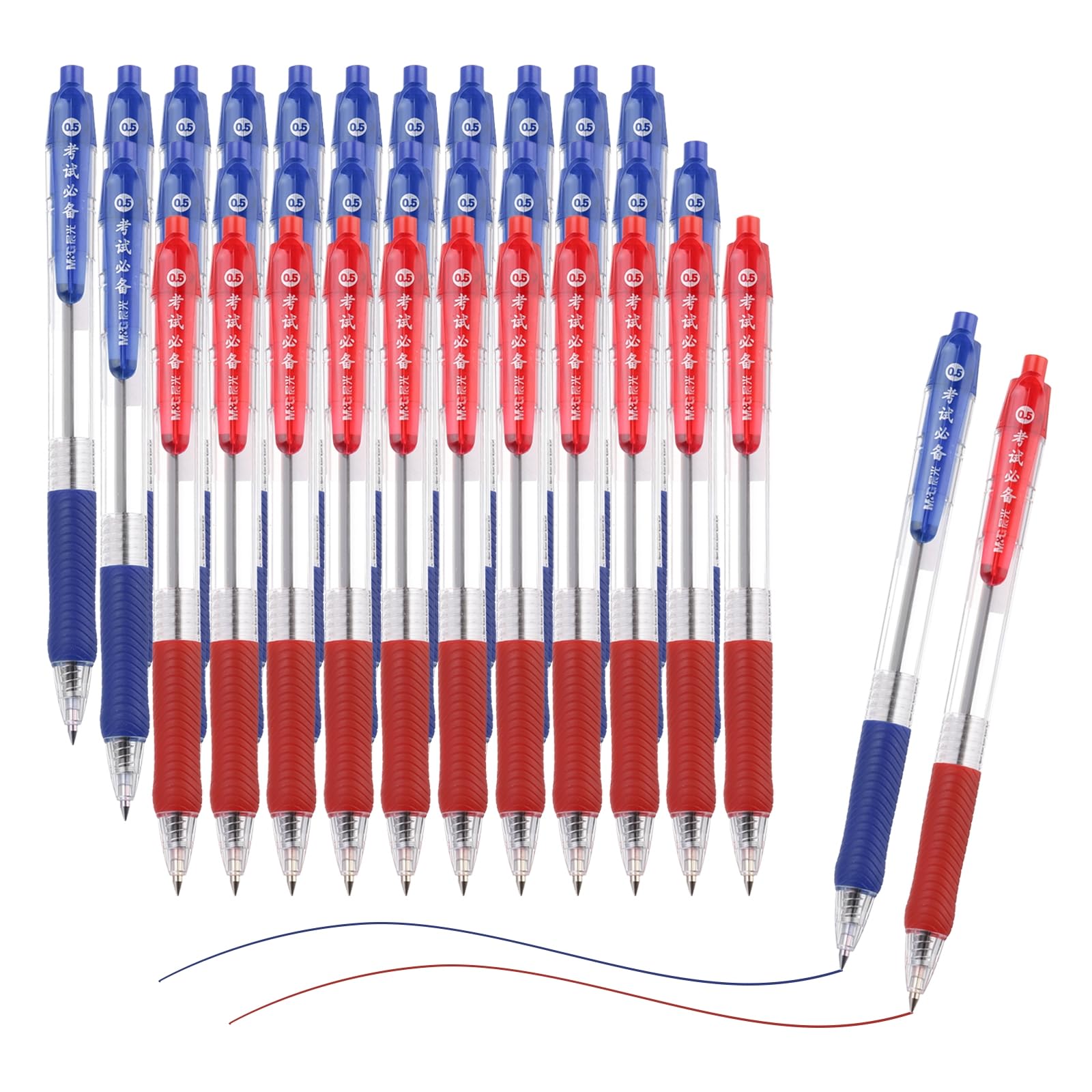 PATIKIL Ballpoint Pen, 36Pcs 0.5mm Red/Blue Ink Retractable Medium Point Click Ball Point Pen Writing Supplies for Journal Home Office, Transparent