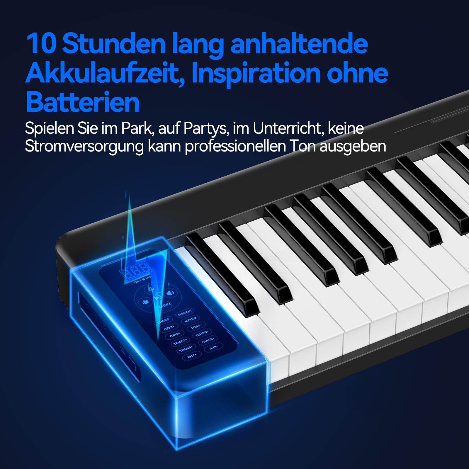 Rhymo Faltbares E-Piano 61 Tasten, Portables Keyboard mit Halbgewichteten Tasten, Touch Sensitive, mit Tragetasche für Einsteiger