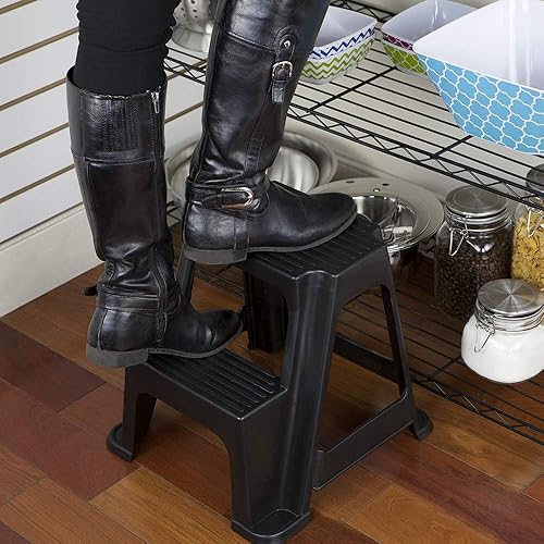 Miniatura 6 de Home Basics Taburete de 2 escaleras, soporta hasta 250 libras, resistente, ligero, de goma antideslizante, taburete seguro para adultos y niños,