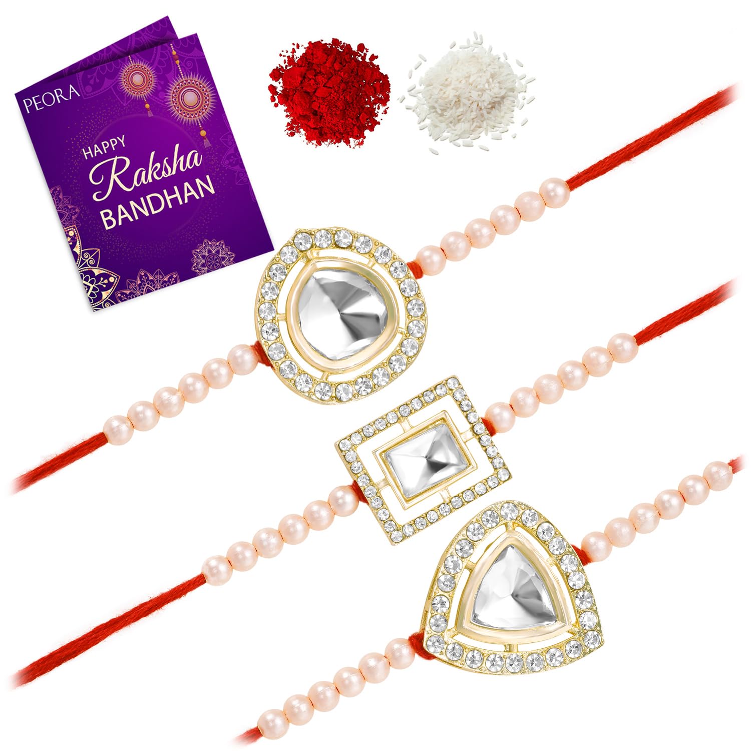 Peora Mens Traditional Legacy Of Rakshabandhan With Kundan & Pearl Rakhi For Brother, White Set Of 3 (B0D964JKFP) Amazon Price History, Amazon Price Tracker