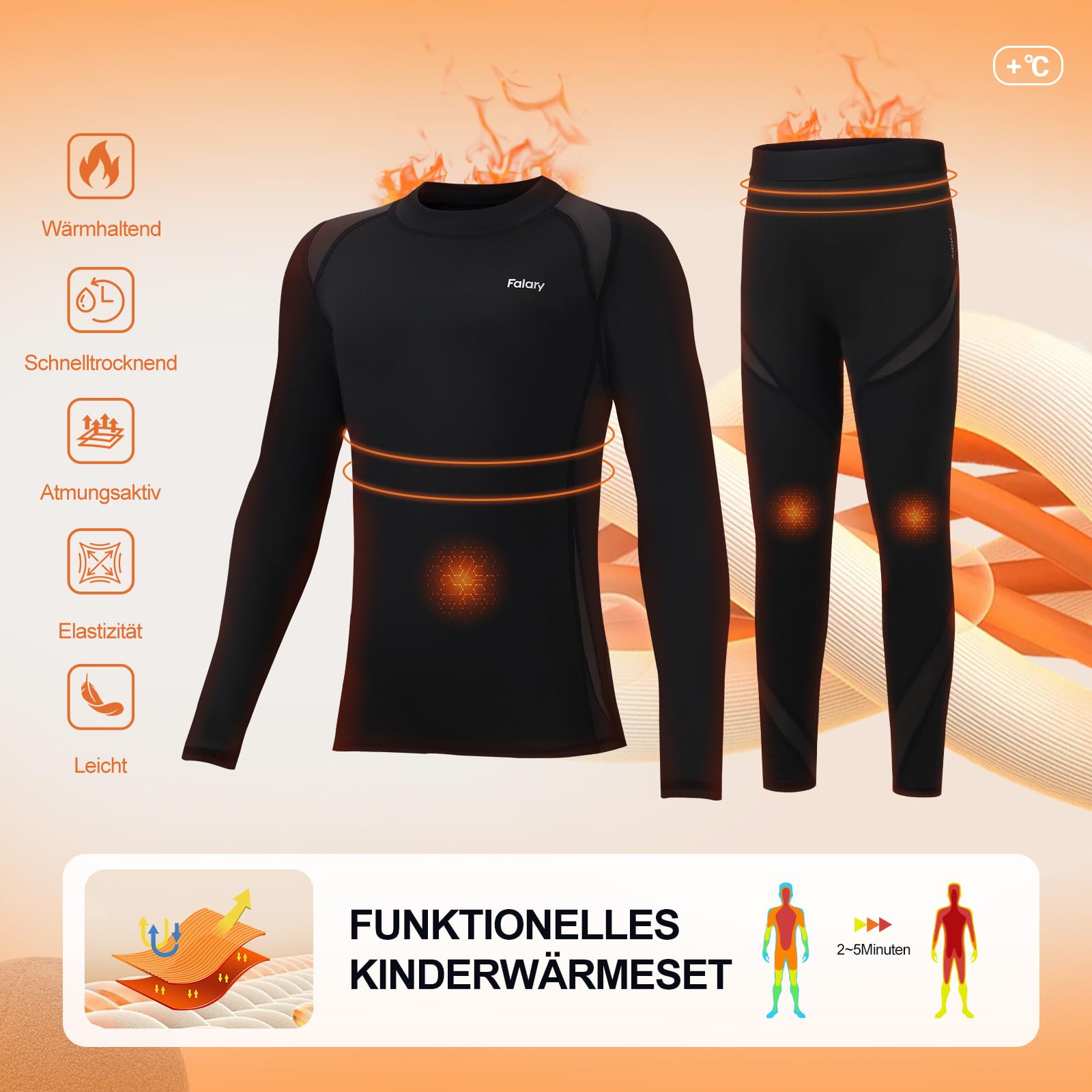 FALARY Kinder Thermounterwäsche Set Jungen & Mädchen, Skiunterwäsche Winter Funktionsunterwäsche, Thermo Unterwäsche Atmungsaktiv Thermohose Thermounterhemd Warm Weich