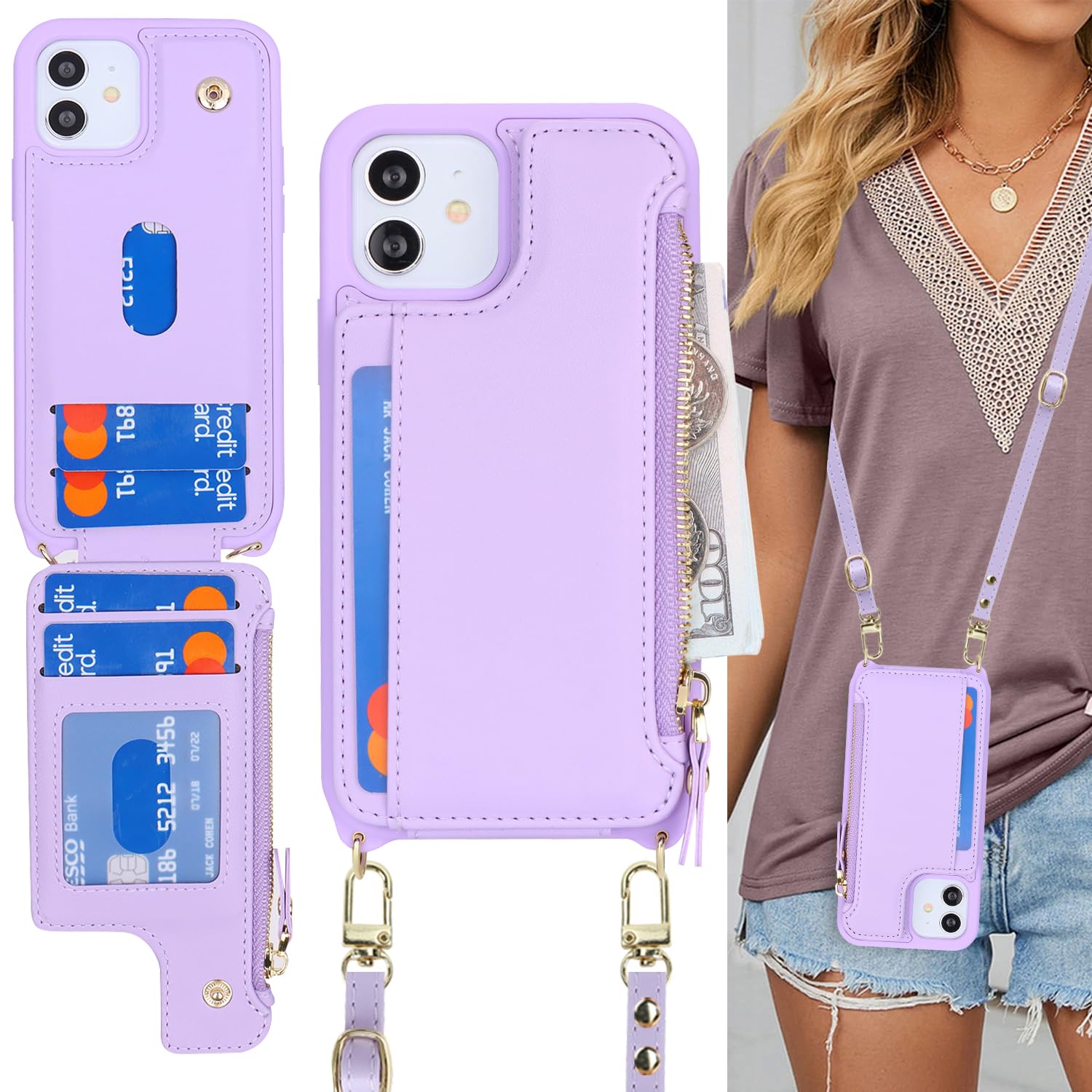 SailorTech for iPhone 12 Phone Case with Credit Card Holder for Women iPhone 12 Pro Leather Case Wallet Crossbody with Credit Card Slots Zipper Shockproof Case for Men - Image 2