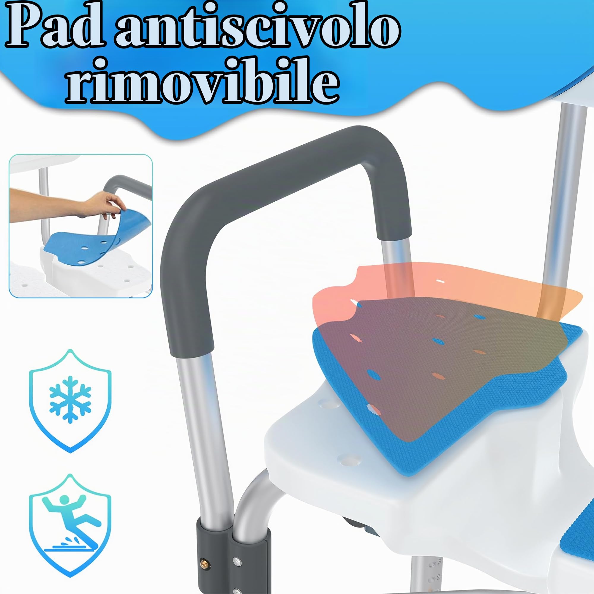 FIVMEN Sedia da doccia per anziani, regolabile in altezza, con design scanalato e telaio in alluminio incrociato, per bagno, vasca da bagno, fino a 200 kg, per doccia
