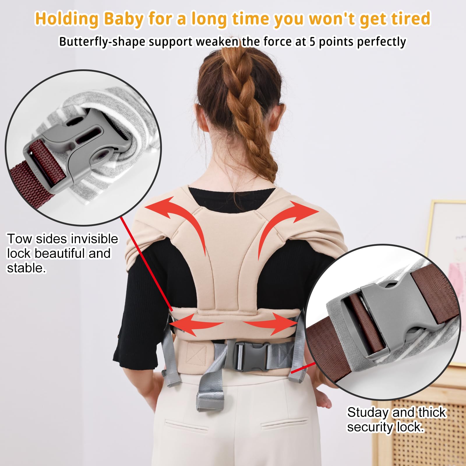 CUBY Babytrage mit halber Schnalle, ergonomische Schmetterlingsrückenform, verstellbare Kopf-Nackenstütze, Känguru-Front-Rucksack mit Kopfbedeckung, Kleinkind, Neugeborenenen-Sling bis zu 15,9 kg