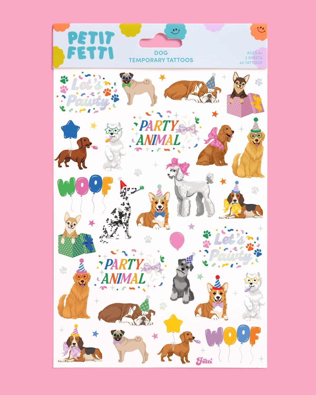 xo, Fetti Dog Temporary Tattoos - 52 Glitter Styles | Animal Birthday Supplies, Pet Lover Party Favors, Woof Arts and Crafts
