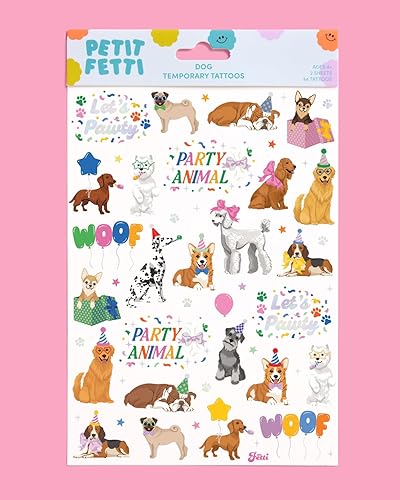 Miniatura 6 de xo, Fetti Tatuajes temporales para perros para niños, 44 estilos de purpurina | Suministros de cumpleaños de animales, recuerdos de fiesta para