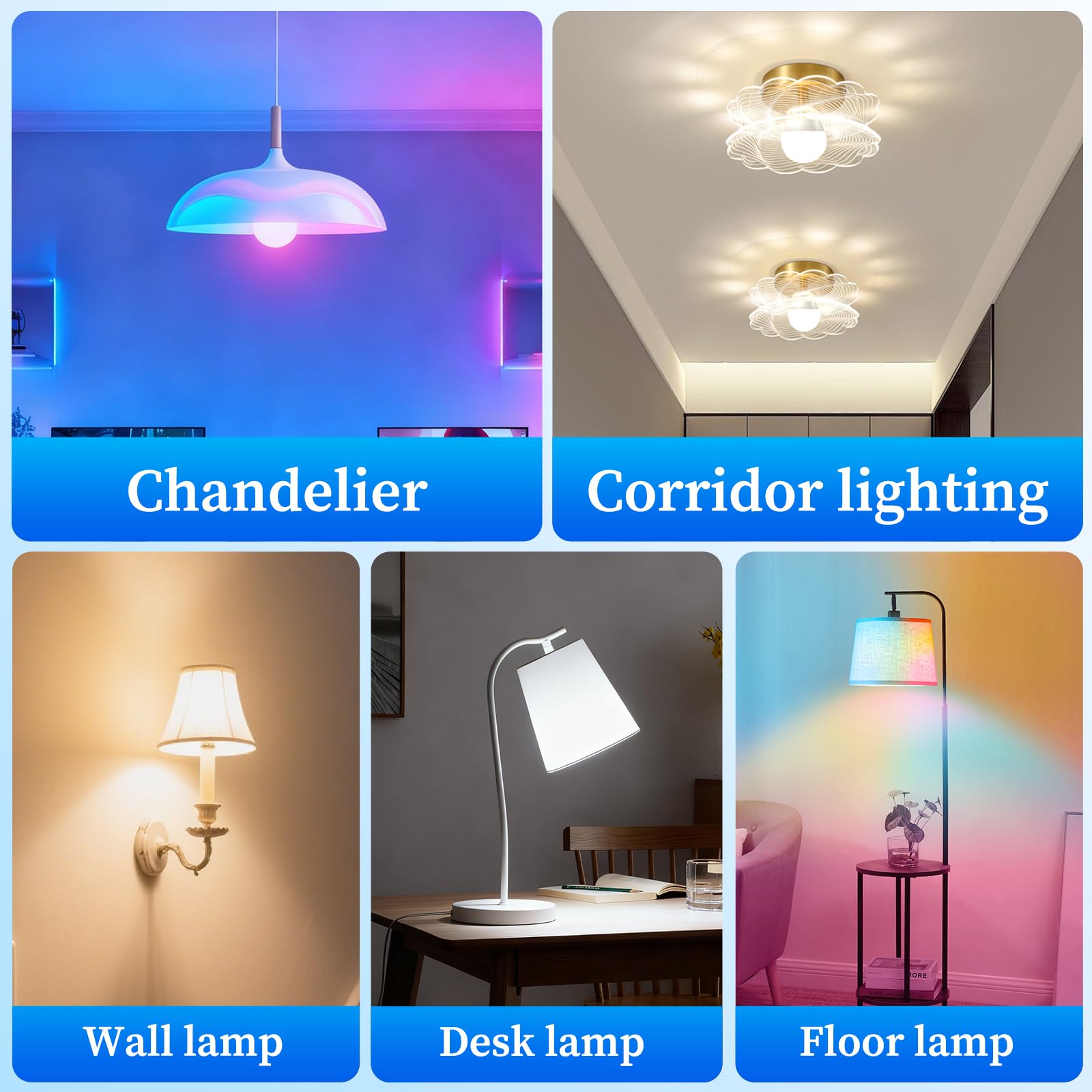 Oumida Bombilla LED Inteligente Wi-Fi, Multicolor, Regulable, Bombilla RGB,Casquillo E27, 9W, 806 lúmenes para Google Home/Alexa,Paquete 2